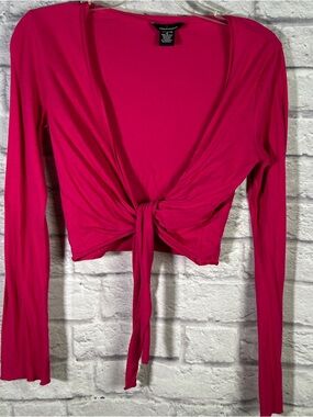 Moda International Fuchsia Tie-Front Long Sleeve Crop Top